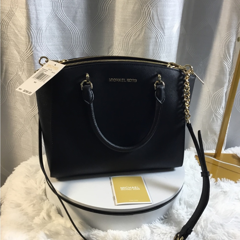 Michael Kors Black Saffiano Satchel with Gold Chain Strap - Picture 8 of 8